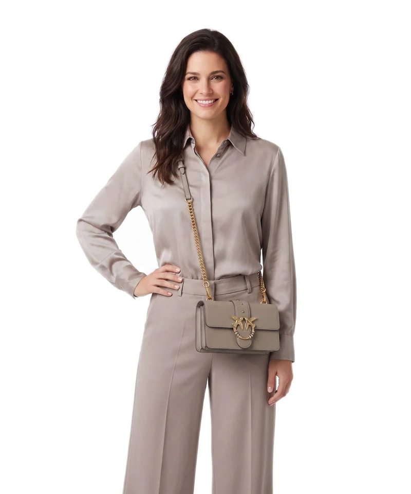 Pinko Love One Mini New Buckle Bandolera grigio talpa/antique gold