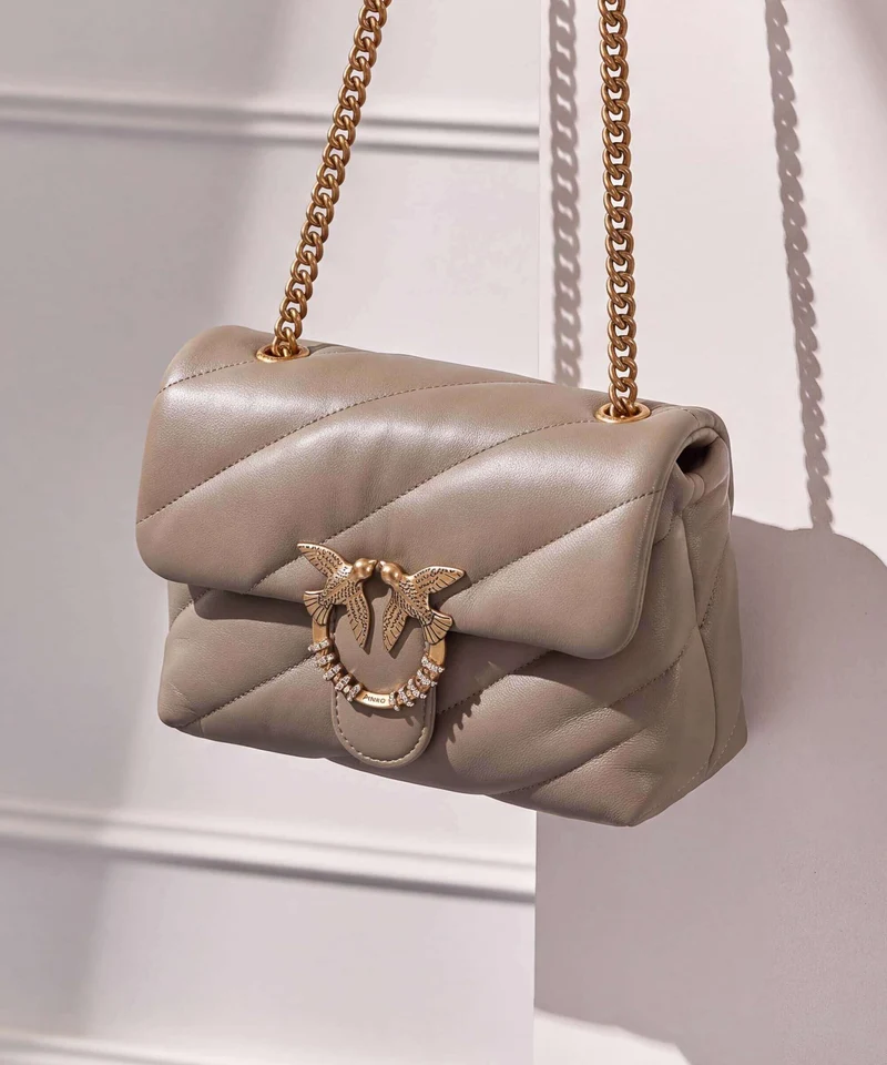 Pinko Love Puff Mini New Buckle Bolso de hombro grigio talpa/antique gold