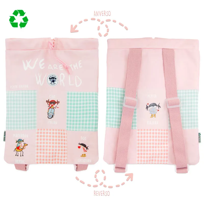 Pack Bolsas multiusos y Mochila blanda recicladas Saludos del Mundo