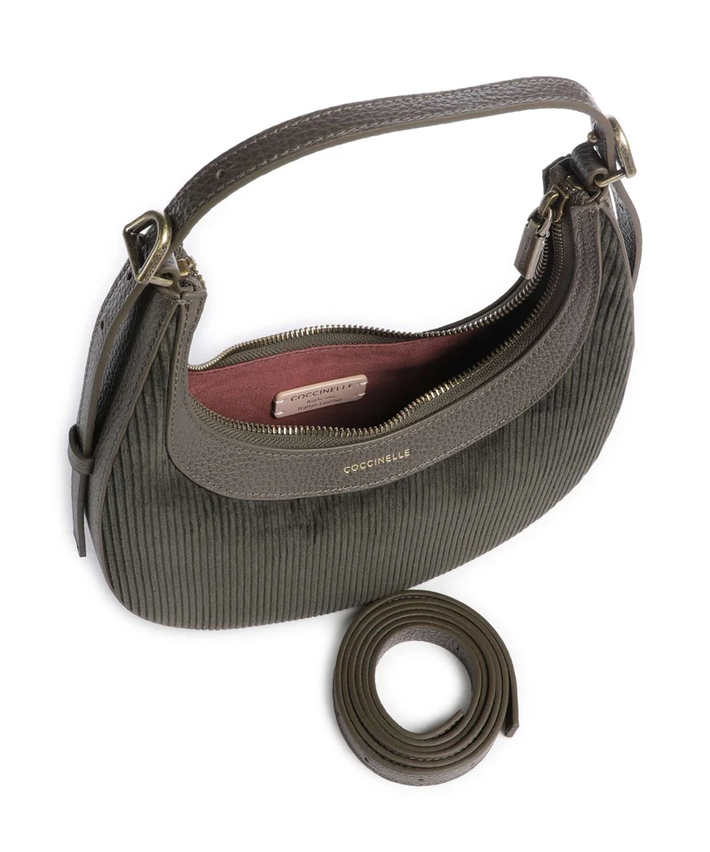 Coccinelle Whisper Corduroy Bolso de hombro fango