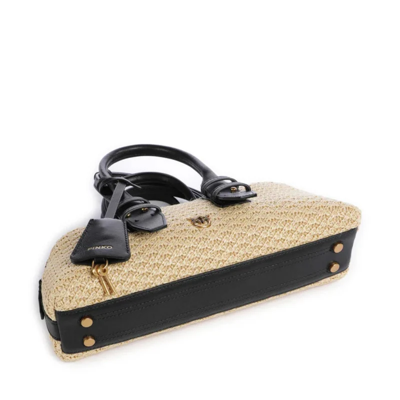 Bolso Pinko Donna BOWLING BAG horizontal 105334-A1RL C24Q de rafia/negro y oro viejo