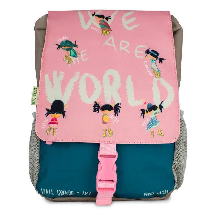 Mochila-Pizarra escolar Saludos del Mundo