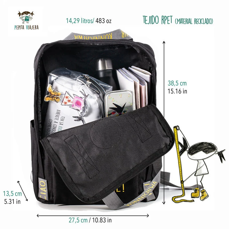 Mochila saludos del mundo ¡Viájame! Negra - Inglés