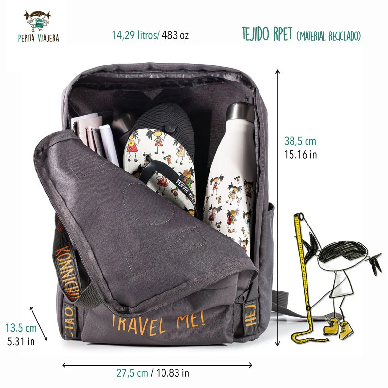Mochila saludos del mundo ¡Viájame! Gris - Inglés