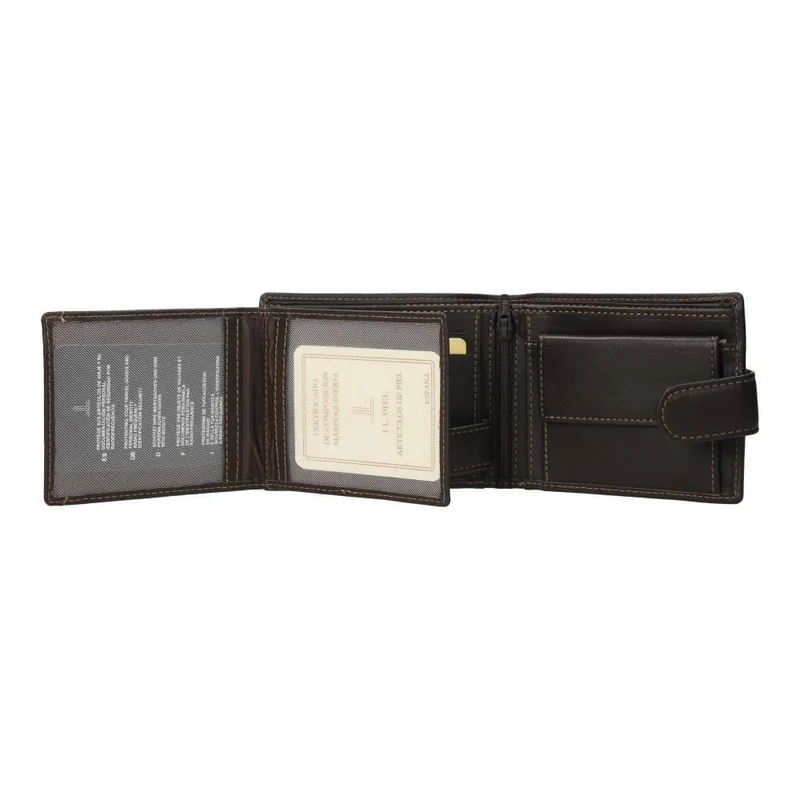 Cartera Americana Grande de Piel J.L Piel Classic RFID Marrón