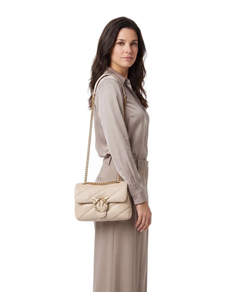 Pinko Love Puff Mini New Buckle Bolso de hombro beige/grigio fumo/antique gold