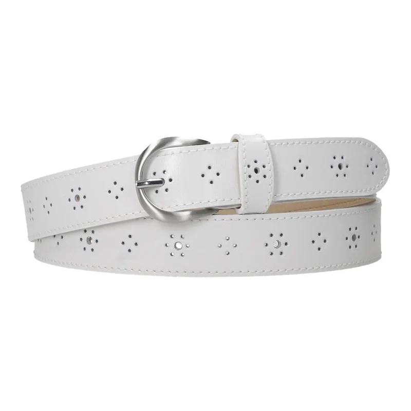 Cinturón de Piel Mujer GS Urban Blanco Calado Fabricado en España