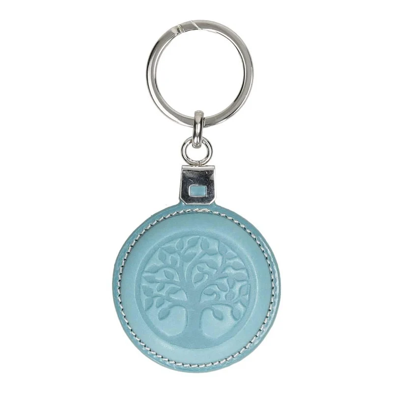 Llavero de Piel Artesanal Azul Claro Árbol de la Vida Hecho en Ubrique