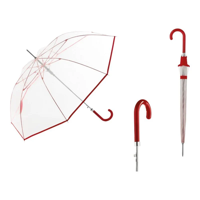 Paraguas Transparente Mujer Largo C-Collection Bright Rojo