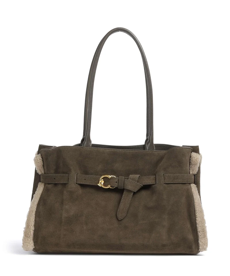 Coccinelle Sabine Soft Suede Bolsa shopping fango