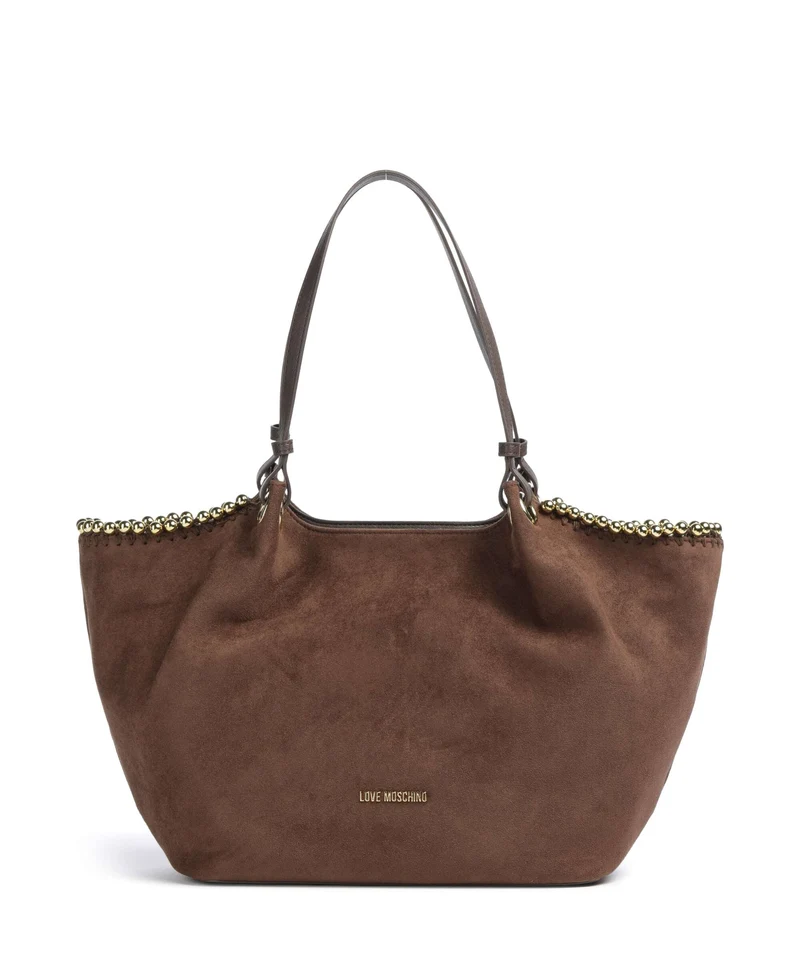 Love Moschino Gold Bead Bolsa shopping cioccolato
