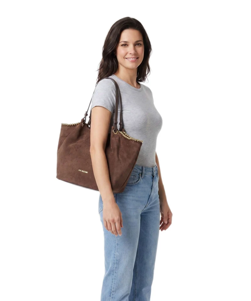 Love Moschino Gold Bead Bolsa shopping cioccolato