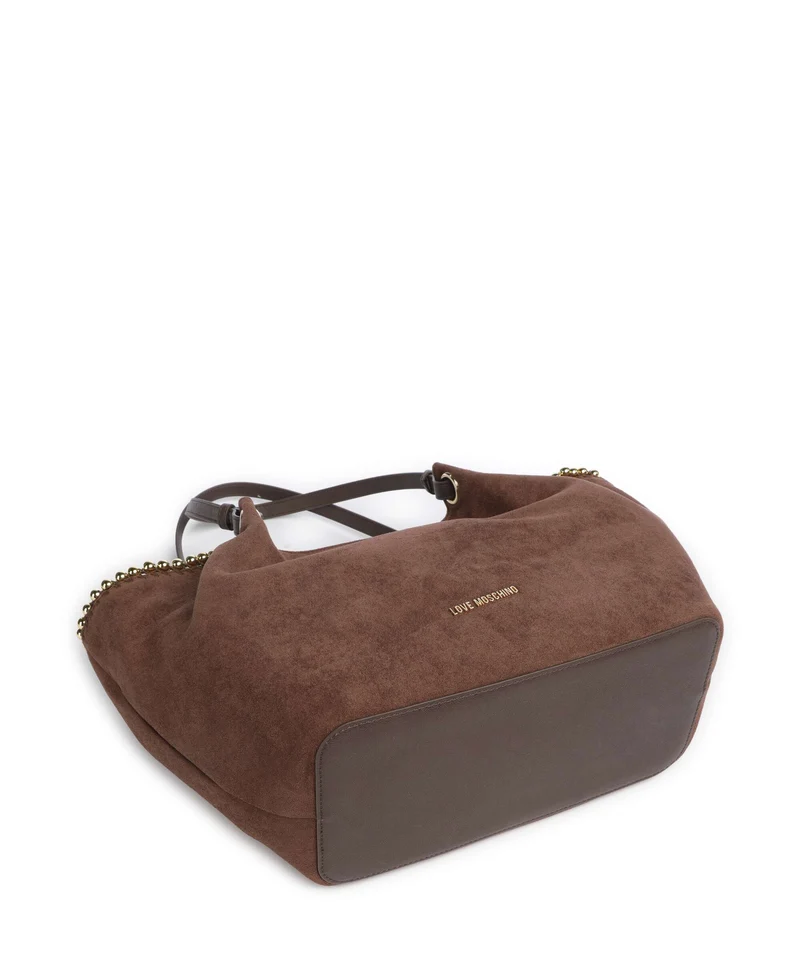 Love Moschino Gold Bead Bolsa shopping cioccolato
