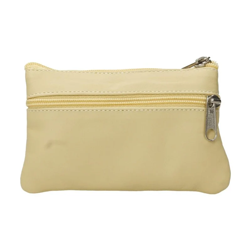 Monedero de Napa Amarillo Pastel con Tres Cremalleras Fabricado en España