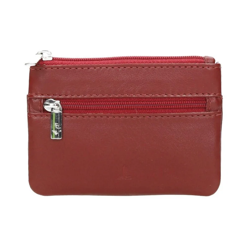 Monedero de Piel para Mujer J.L. Piel con Llavero y Doble Cremallera - Rojo