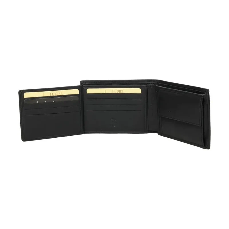 Cartera Hombre J.L Piel Negra Americana RFID 12 Tarjetas
