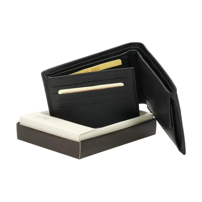Cartera Hombre J.L Piel Negra Americana RFID 12 Tarjetas