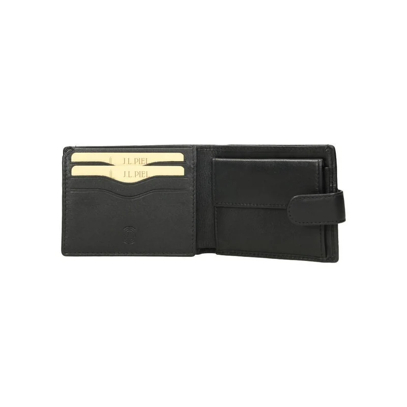 Cartera Hombre J.L Piel Negra Americana RFID con Monedero