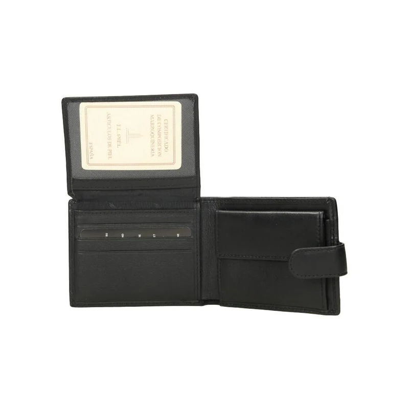 Cartera Hombre J.L Piel Negra Americana RFID con Monedero