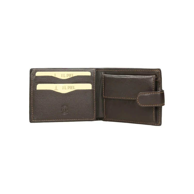 Cartera Hombre J.L Piel Marrón Americana RFID con Monedero