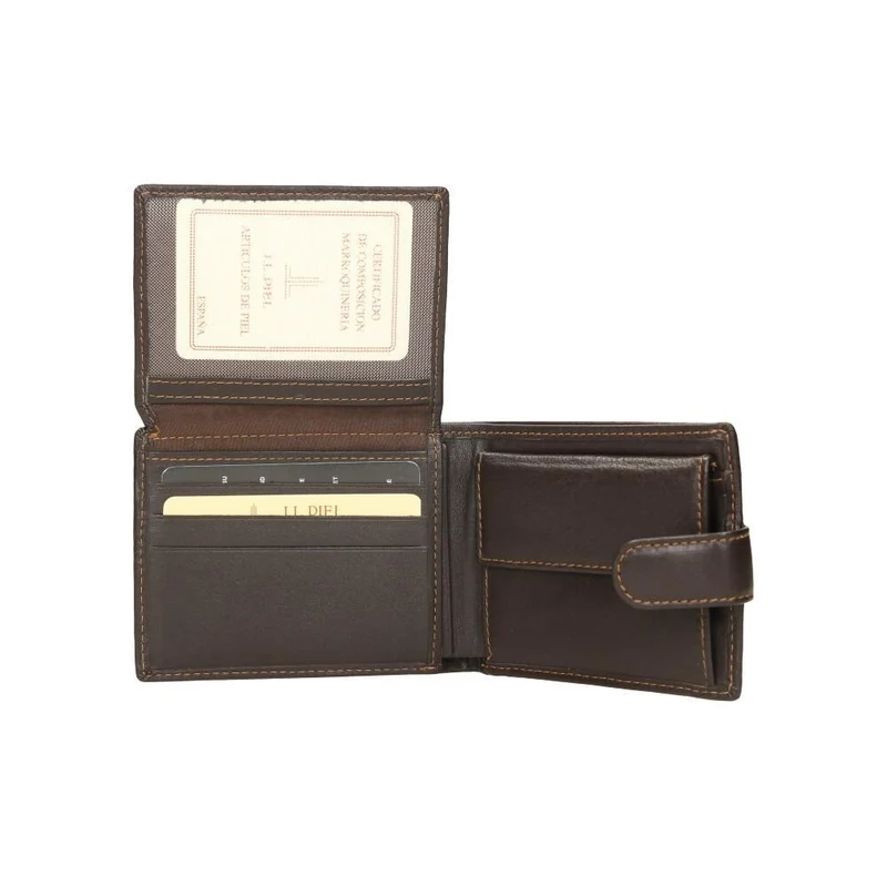 Cartera Hombre J.L Piel Marrón Americana RFID con Monedero