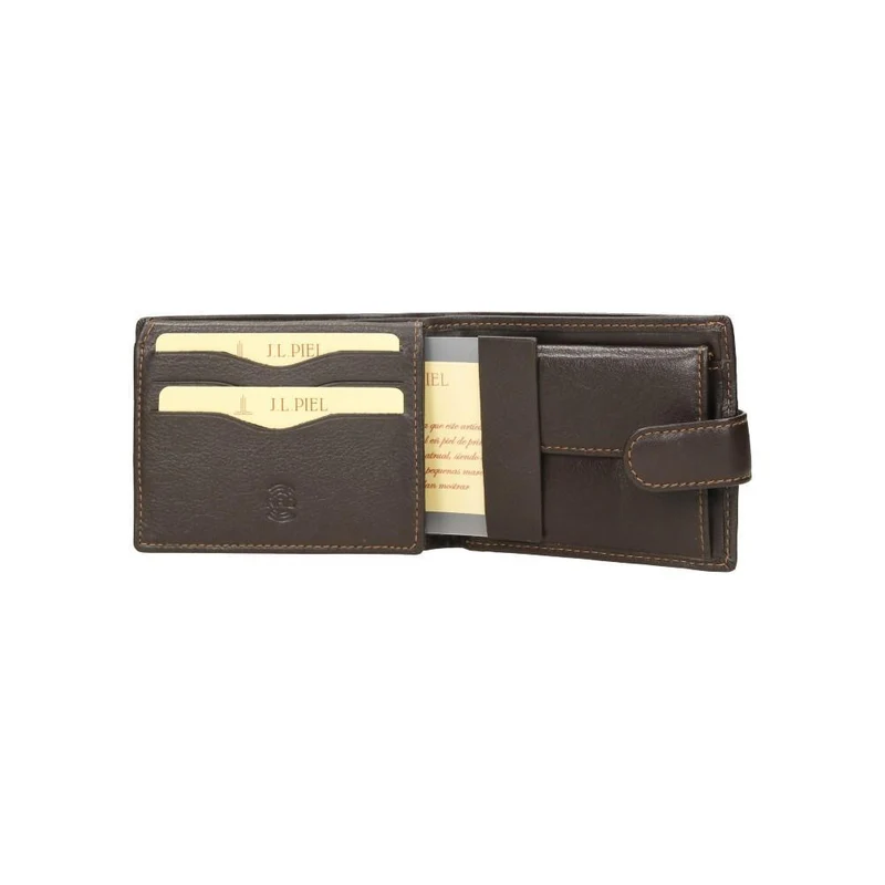 Cartera Hombre J.L Piel Marrón Americana RFID con Monedero