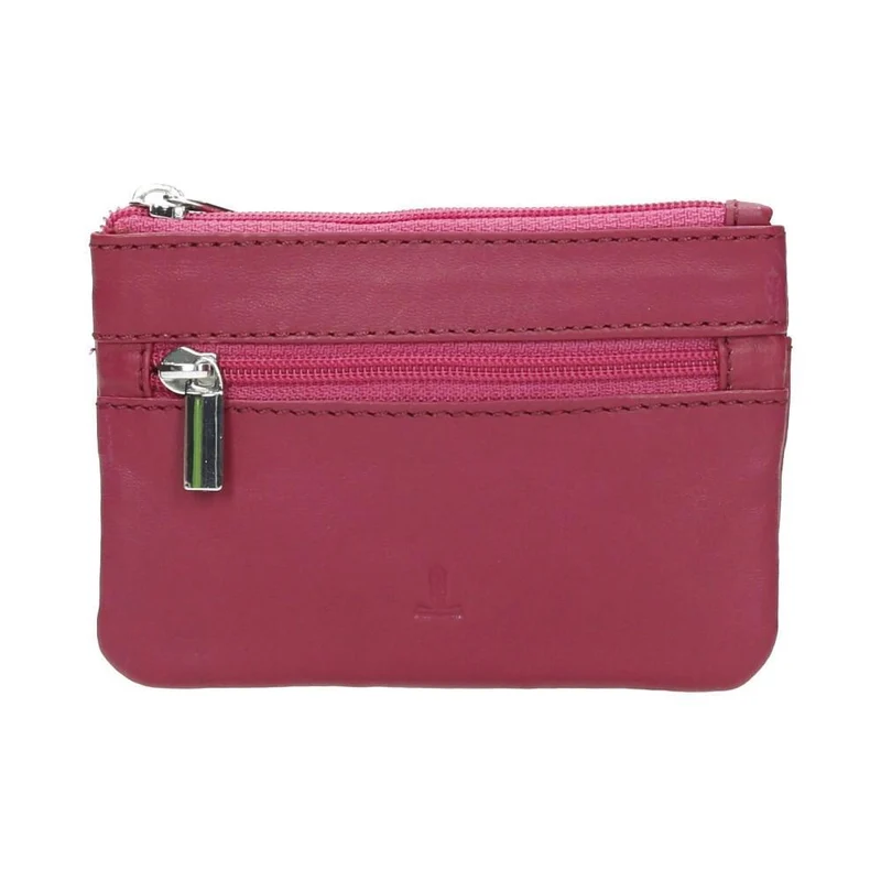 Monedero de Piel para Mujer J.L. Piel con Llavero y Doble Cremallera - Fucsia