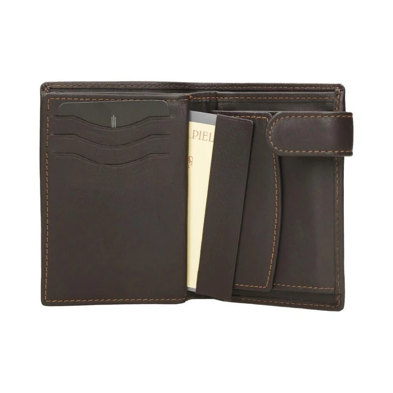 Cartera de Piel Vertical J.L. Piel Clasic Marrón con RFID y Porta DNI Extraíble
