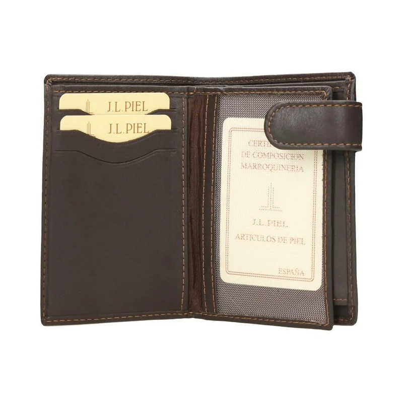 Cartera de Piel Vertical J.L. Piel Clasic Marrón con RFID y Porta DNI Extraíble