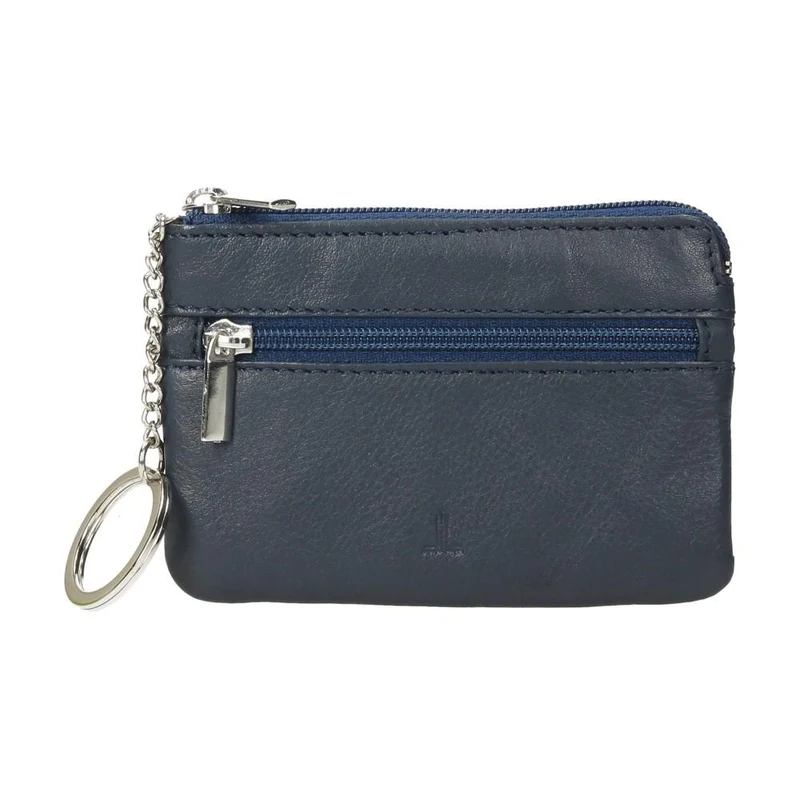 Monedero de Piel para Hombre J.L. Piel con Llavero y Doble Cremallera - Azul Marino