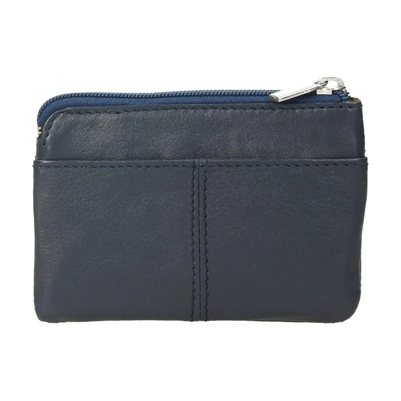 Monedero de Piel para Hombre J.L. Piel con Llavero y Doble Cremallera - Azul Marino