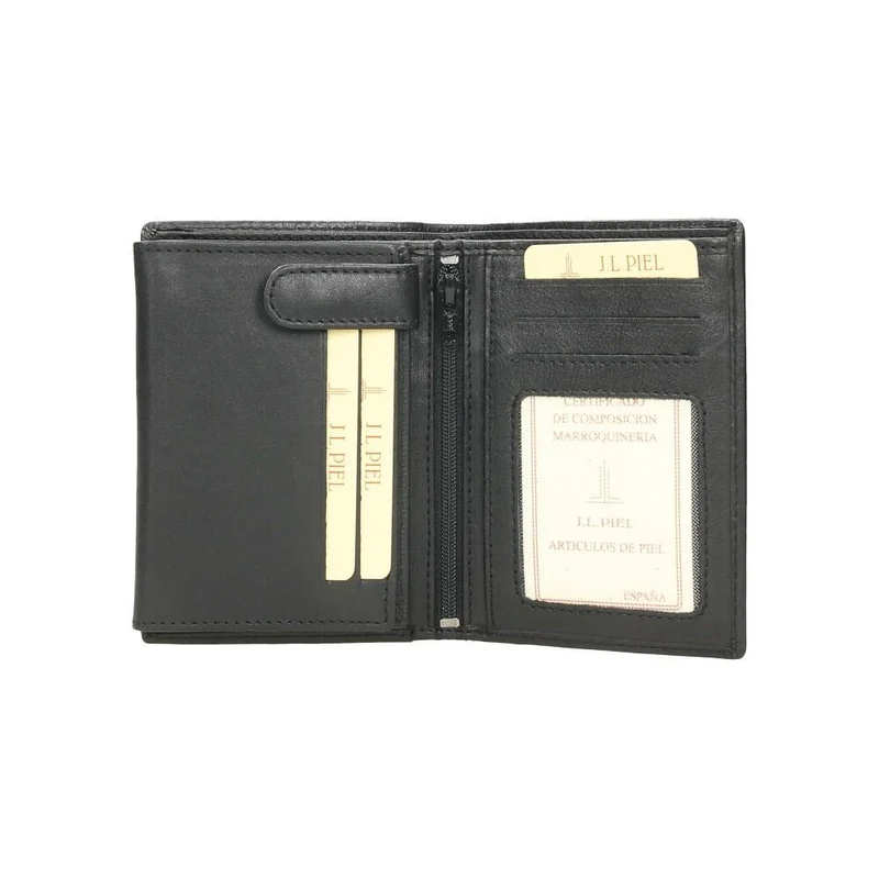 Cartera de Piel Hombre J.L Piel Negra XL Vertical con RFID