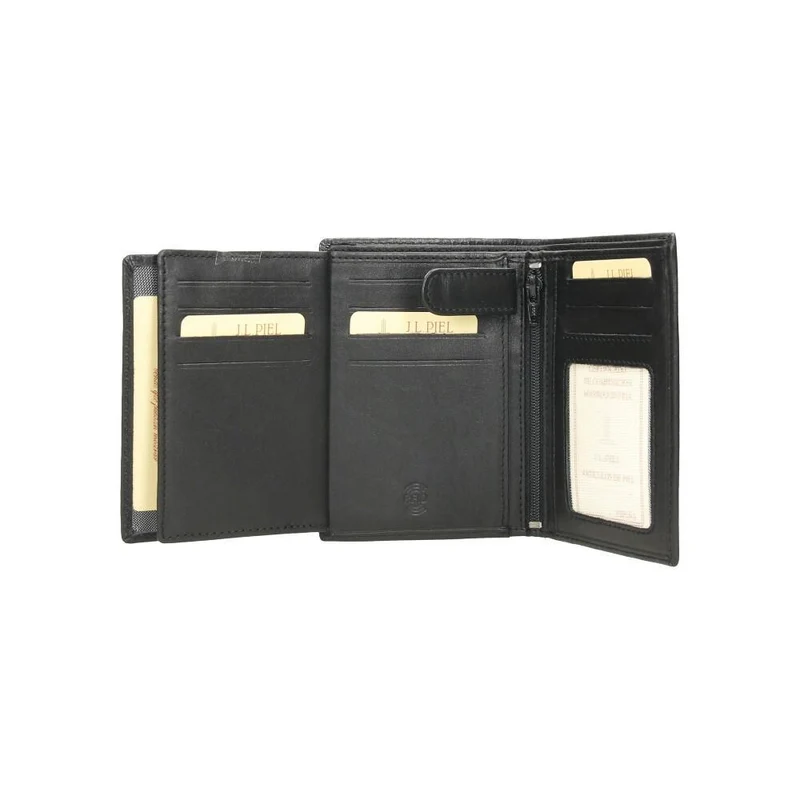 Cartera de Piel Hombre J.L Piel Negra XL Vertical con RFID
