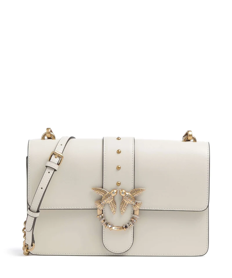 Pinko Love One Classic New Buckle Bandolera bianco seta/antique gold