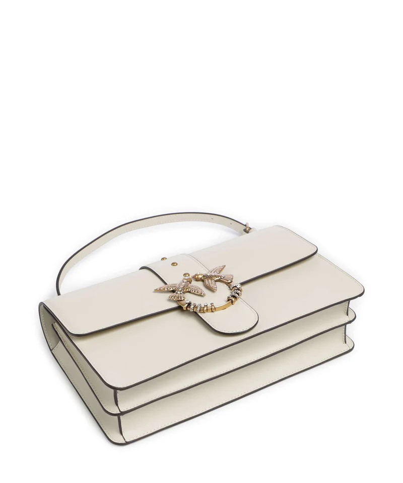 Pinko Love One Classic New Buckle Bandolera bianco seta/antique gold