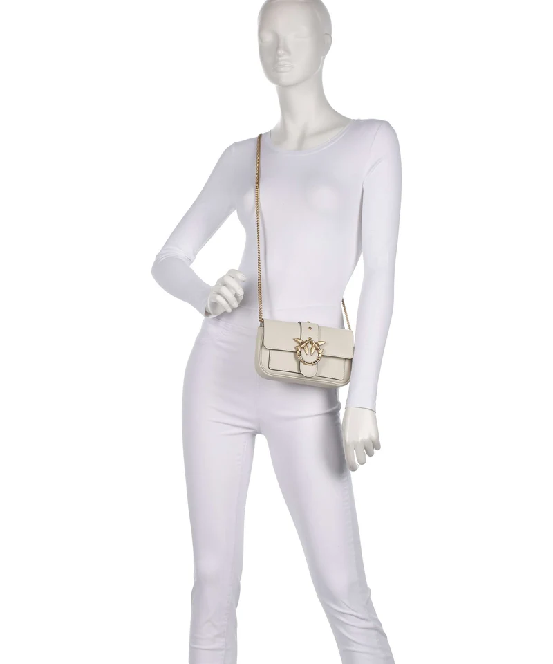 Pinko Love One Pocket New Buckle Bandolera bianco seta/antique gold