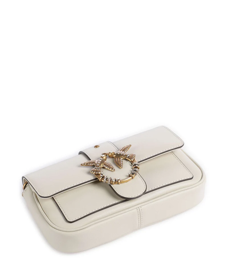 Pinko Love One Pocket New Buckle Bandolera bianco seta/antique gold