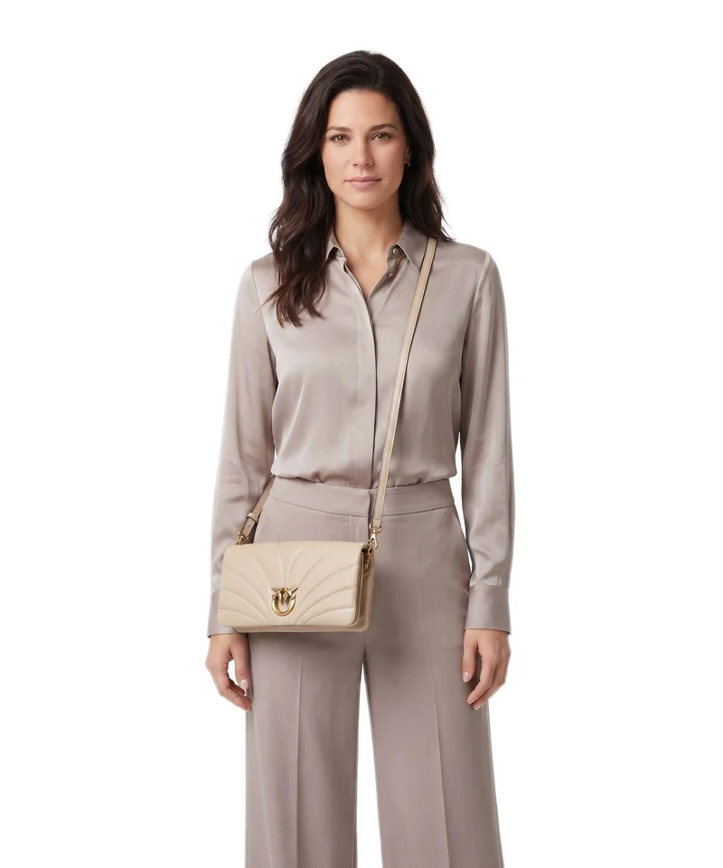 Pinko Click Horizontal Classic Bandolera beige/grigio fumo/antique gold