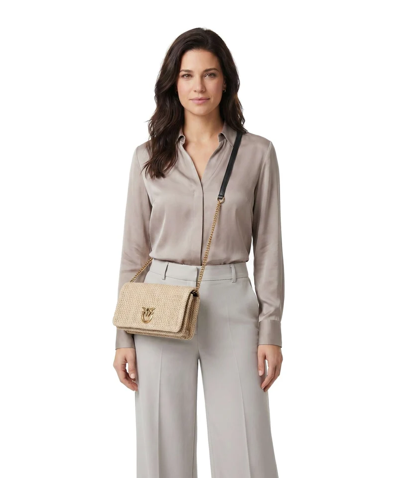 Pinko Love Click Soft Horizontal Classic Bandolera rafia/nero/antique gold