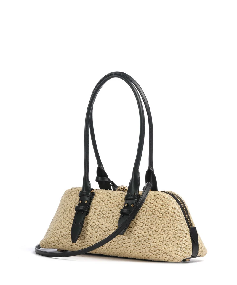 Pinko Bowling Horizontal Big Bolso de mano raffia/bianco/antique gold