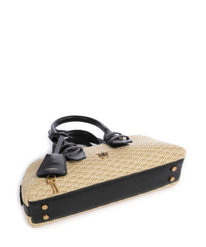 Pinko Bowling Horizontal Bolso de mano rafia/nero/antique gold