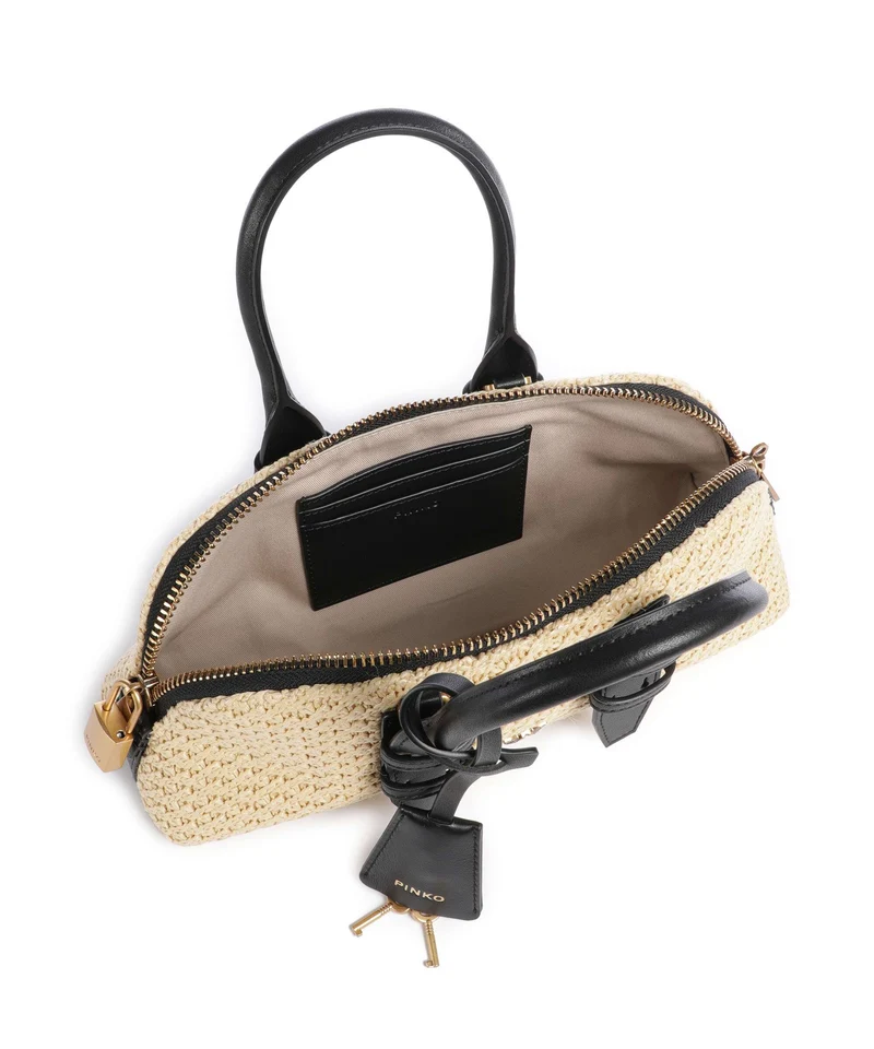 Pinko Bowling Horizontal Bolso de mano rafia/nero/antique gold