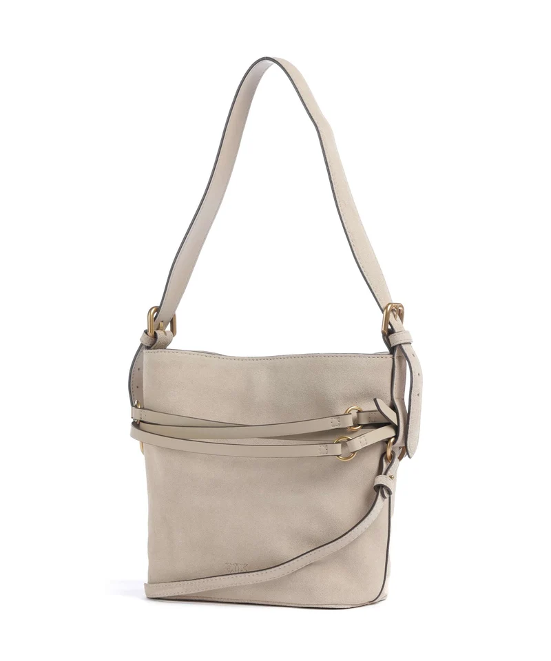 Pinko Belt Mini Bucket bolso de mano beige/grigio fumo/antique gold