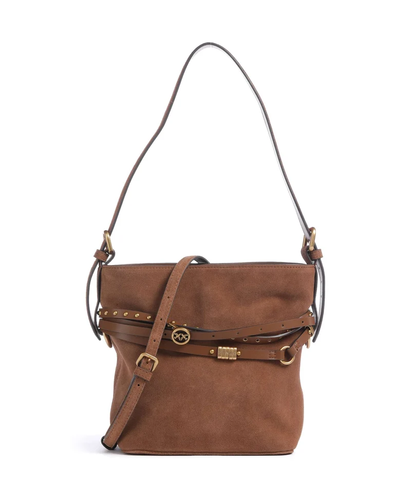 Pinko Belt Mini Bucket bolso de mano marrone/leone/antique gold