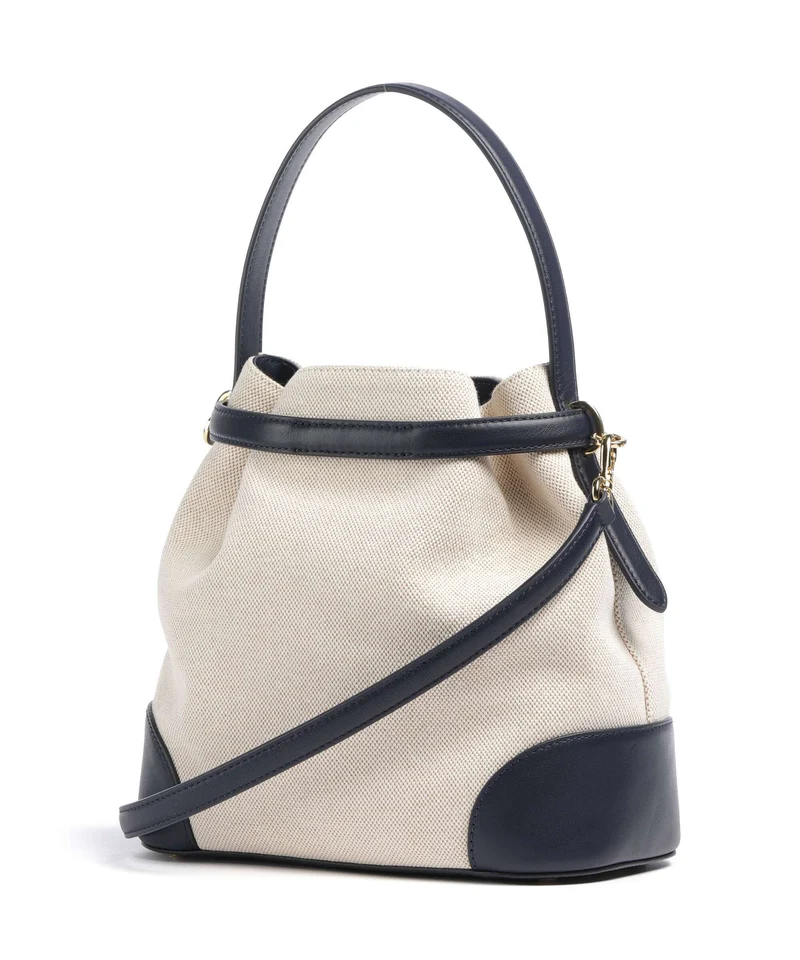 Lauren Ralph Lauren Blaike Medium Bucket bolso de mano natural/buff canvas/refined navy