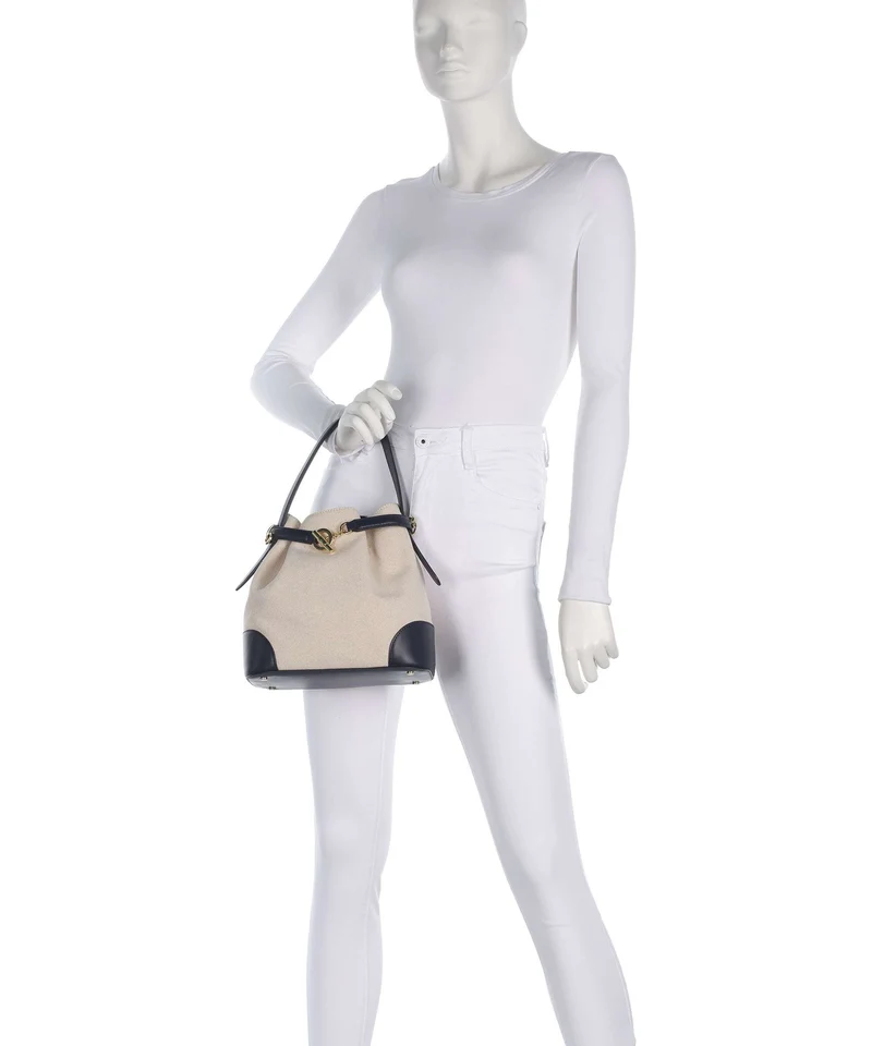 Lauren Ralph Lauren Blaike Medium Bucket bolso de mano natural/buff canvas/refined navy