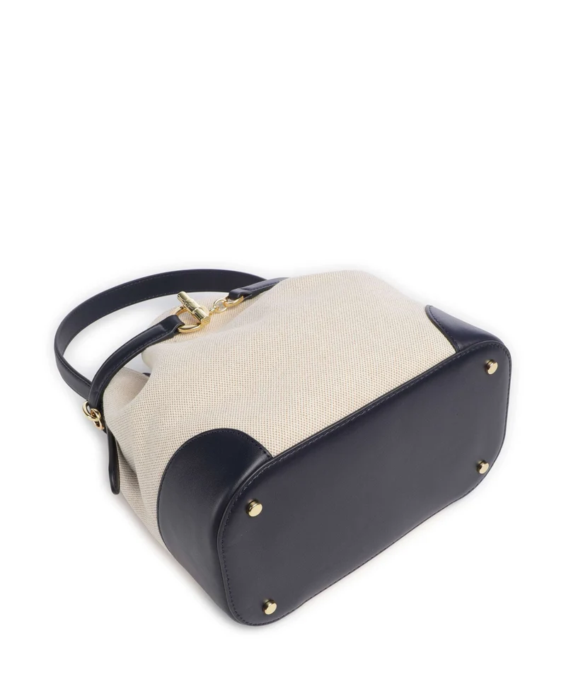 Lauren Ralph Lauren Blaike Medium Bucket bolso de mano natural/buff canvas/refined navy