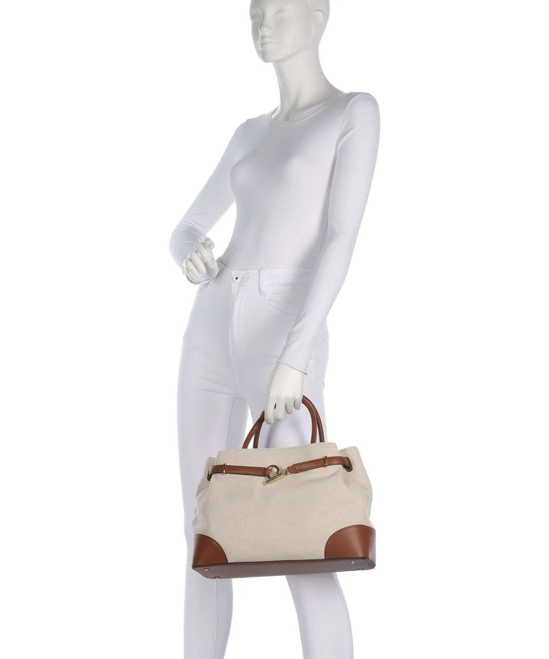 Lauren Ralph Lauren Blaike Large Bolso de mano natural/buff canvas/lauren tan