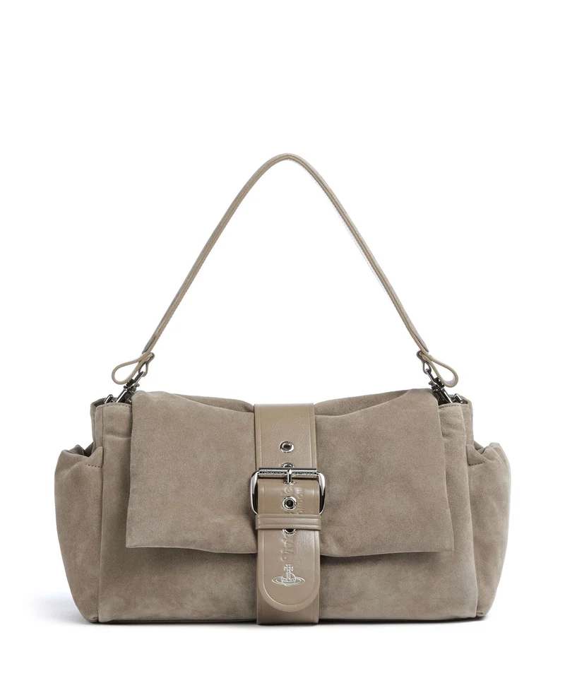 Vivienne Westwood Hazel Suede Treasure XL Bolso de hombro stone