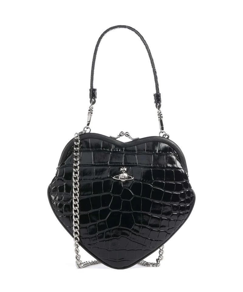 Vivienne Westwood Belle Heart Frame Embossed Croc Bandolera black